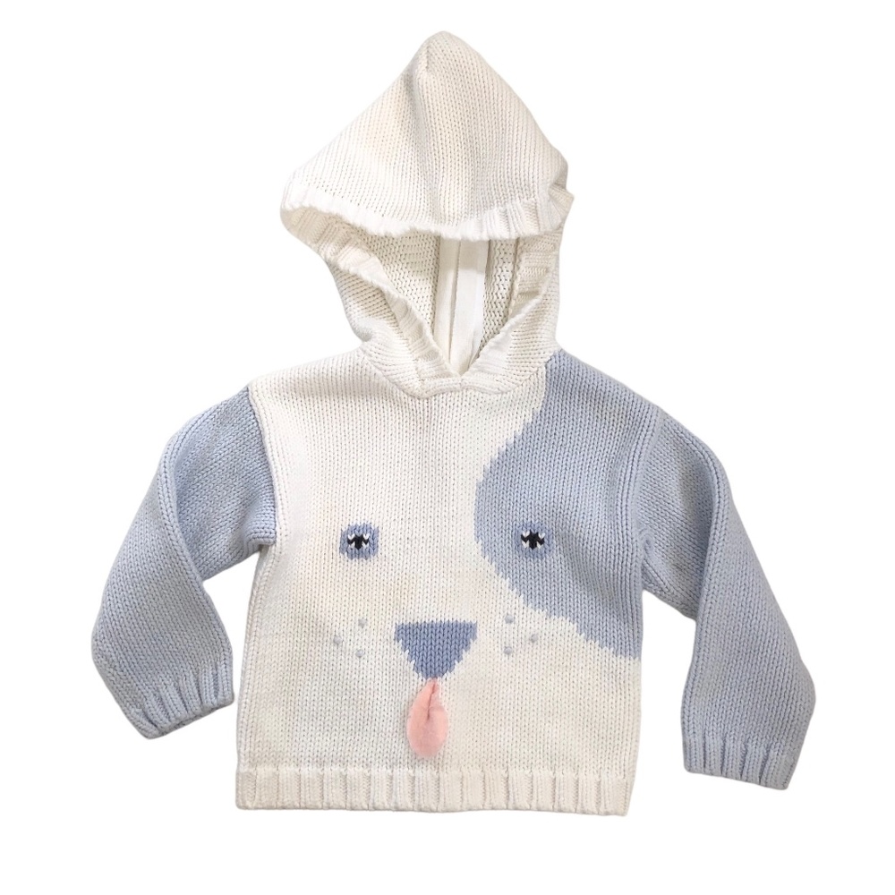 Hartstrings Baby Boys Hooded Dog Sweater with Back Zipper 12-18